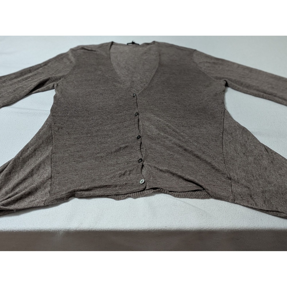 Eileen Fisher L 100% Linen Brown Button Down Cardigan High Low Long Lagenlook - Picture 2 of 10